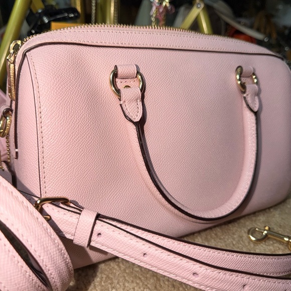 🌸 Coach Rowan Satchel Powder Pink Leather Crossbody Bag Gold Hardware - Picture 10 of 13